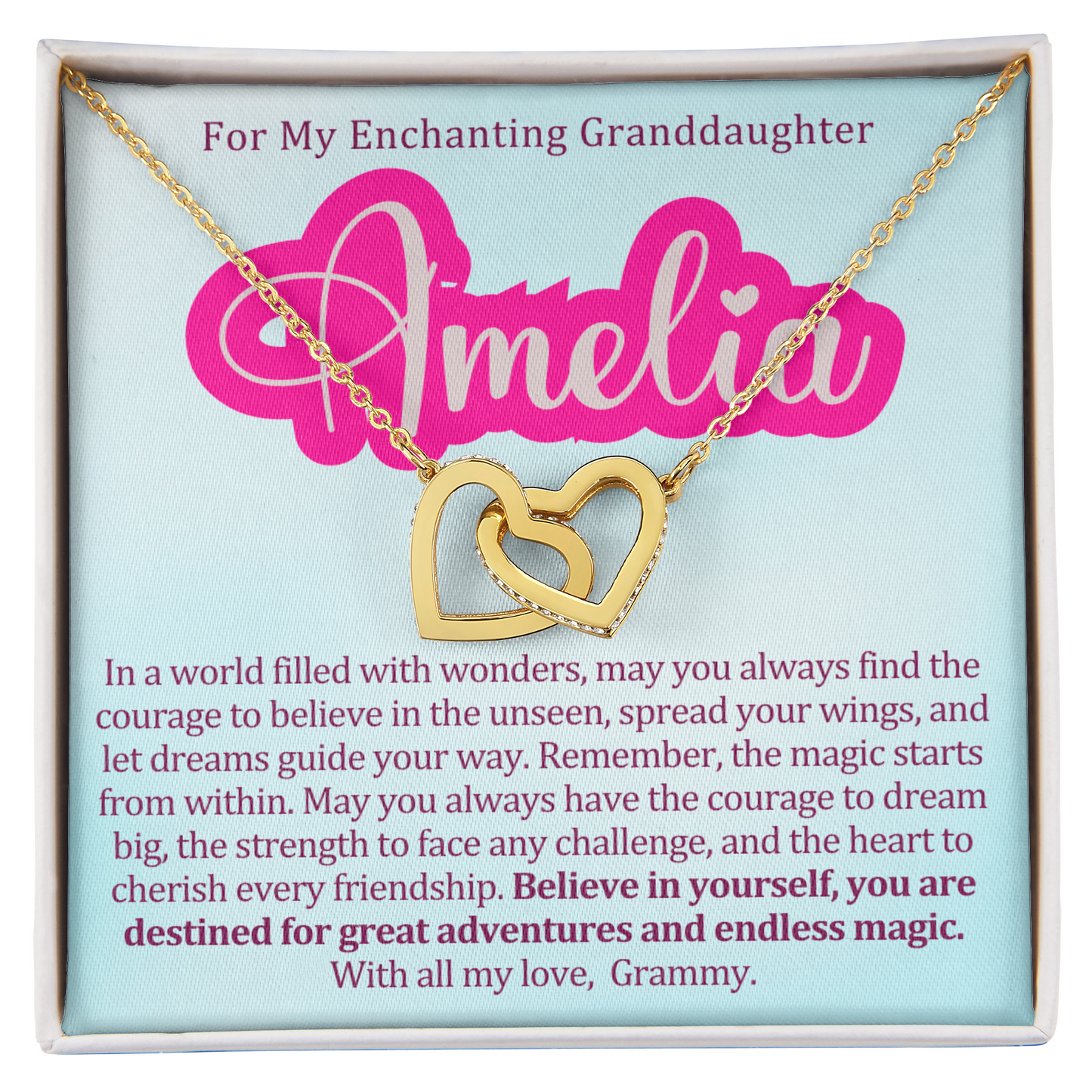 To My Enchanting Granddaughter - Interlocking Hearts Necklace