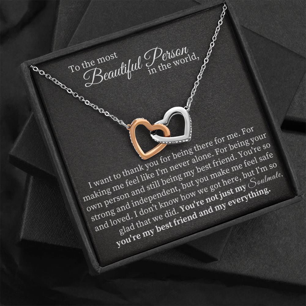 To the most  Beautiful Person  in the world - Interlocking Hearts necklace