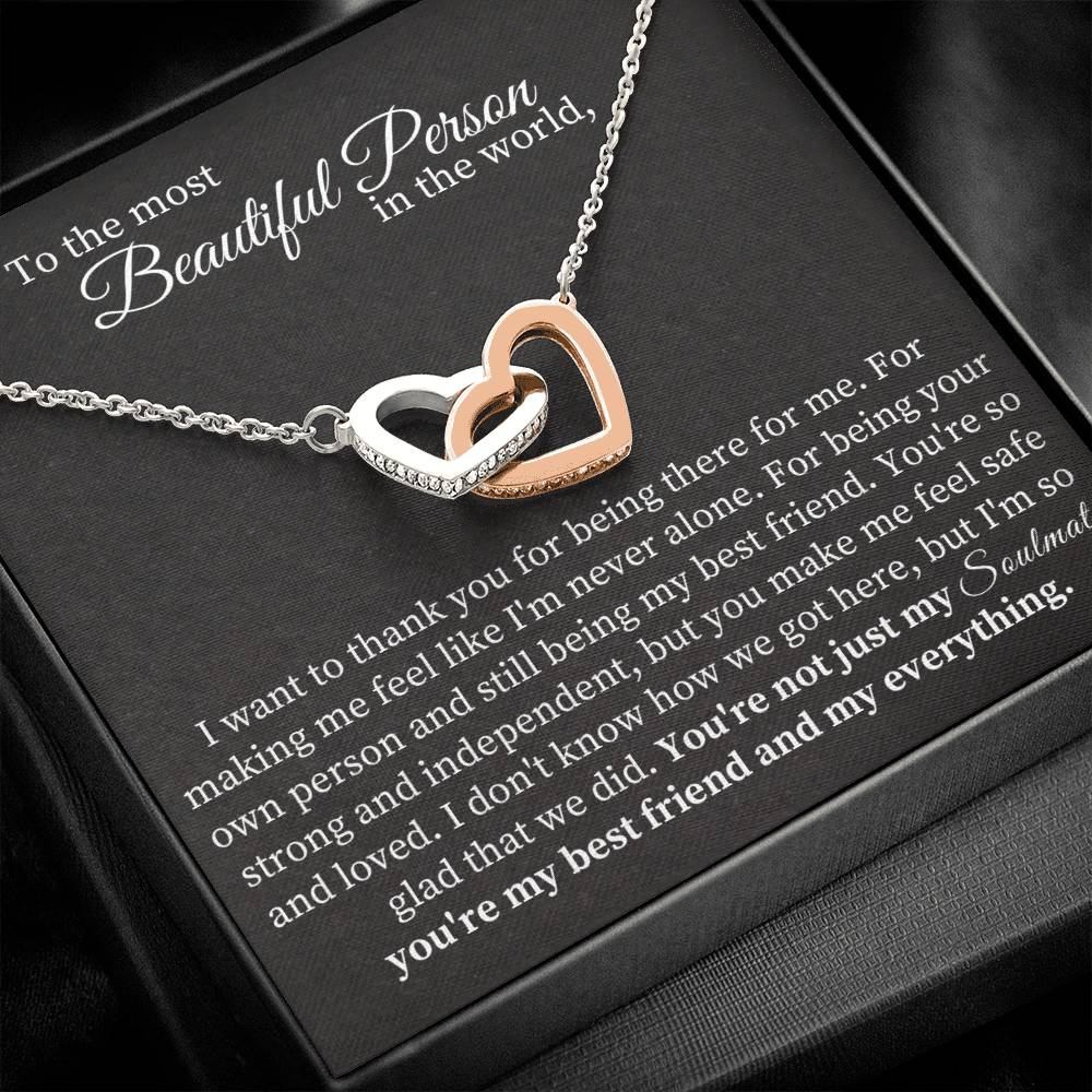 To the most  Beautiful Person  in the world - Interlocking Hearts necklace