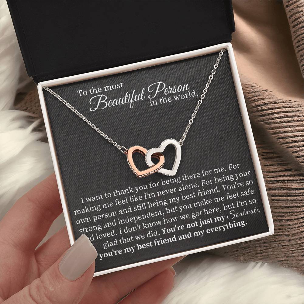 To the most  Beautiful Person  in the world - Interlocking Hearts necklace