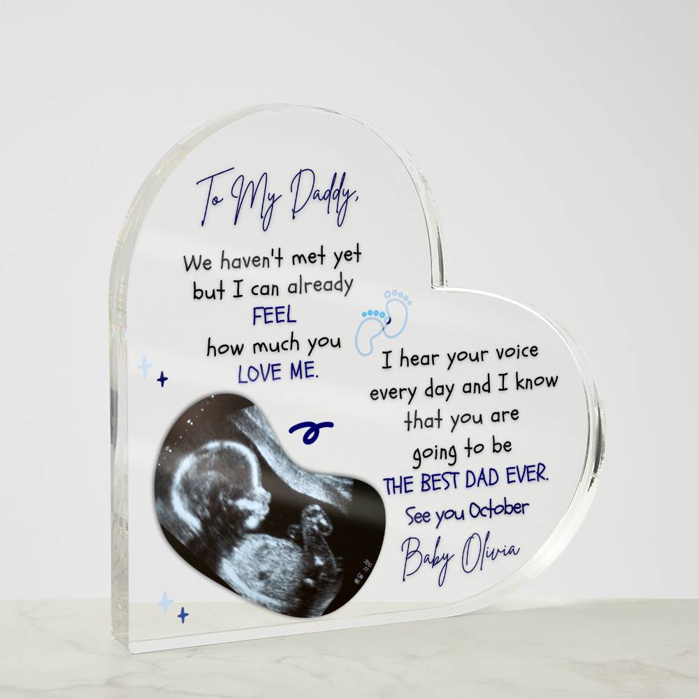 The Ultimate Keepsake for Dads-To-Be: Personalized Heart Acrylics with Baby's Name, Due Date and a Message From the Bump