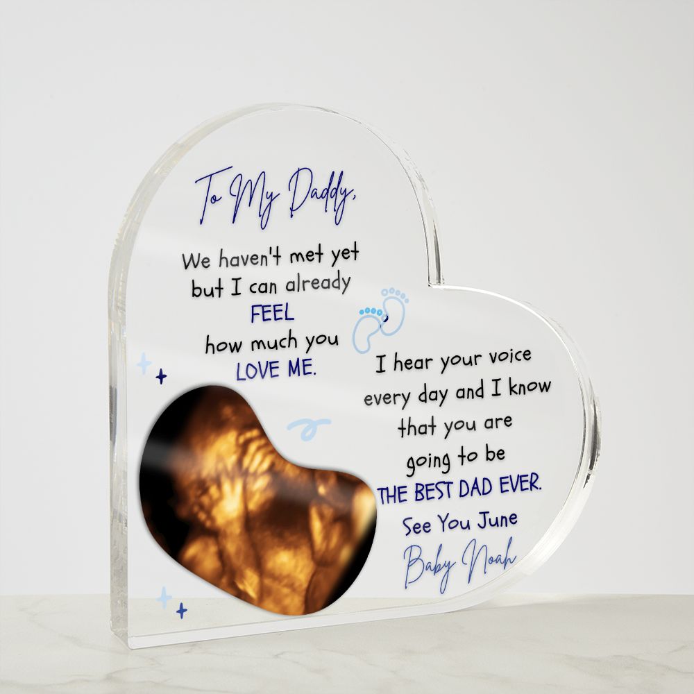 The Ultimate Keepsake for Dads-To-Be: Personalized Heart Acrylics with Baby's Name, Due Date and a Message From the Bump