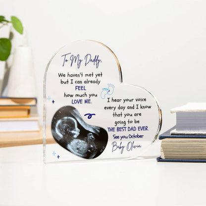 The Ultimate Keepsake for Dads-To-Be: Personalized Heart Acrylics with Baby's Name, Due Date and a Message From the Bump