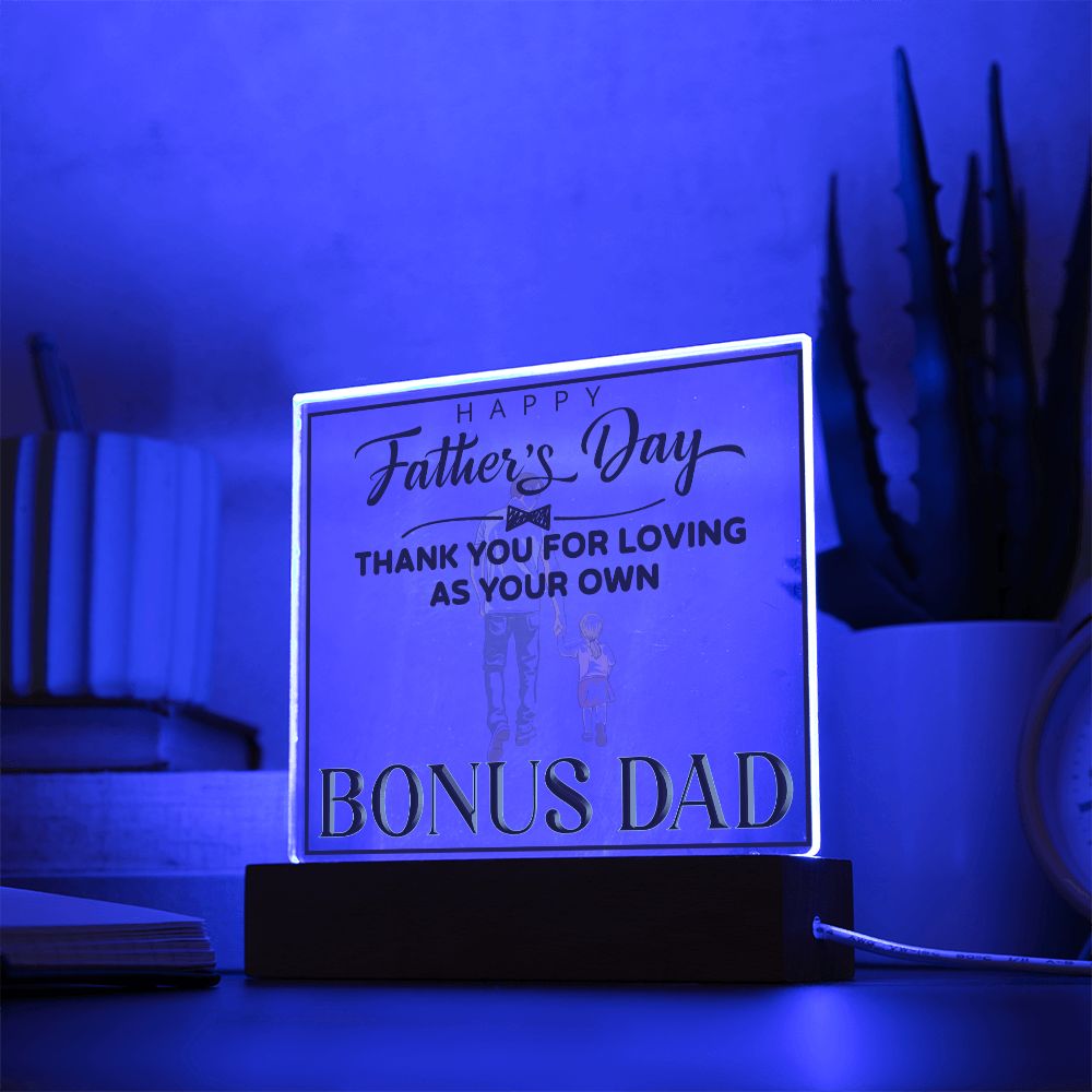 Happy Father's Day Bonus Dad - Square Acrylic Plaque