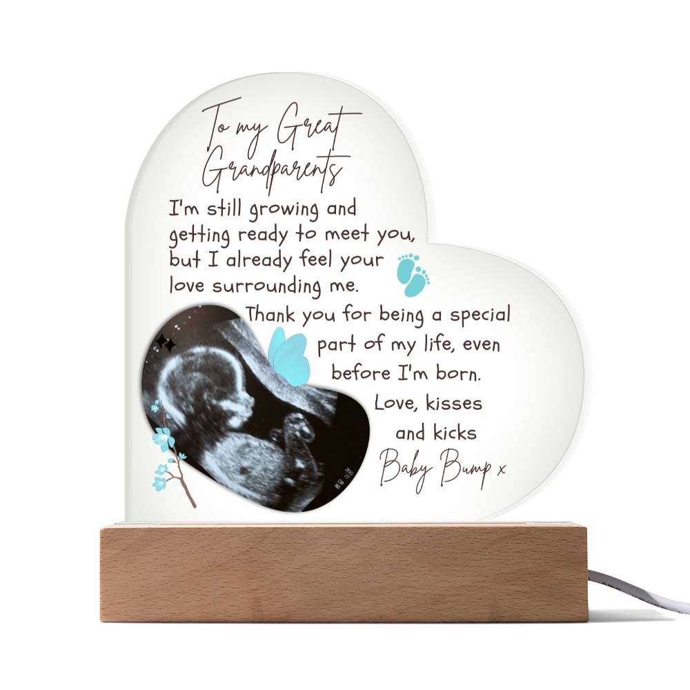 To My Great Grandparents - Personalized Ultrasound Photo Heart Plaque with LED