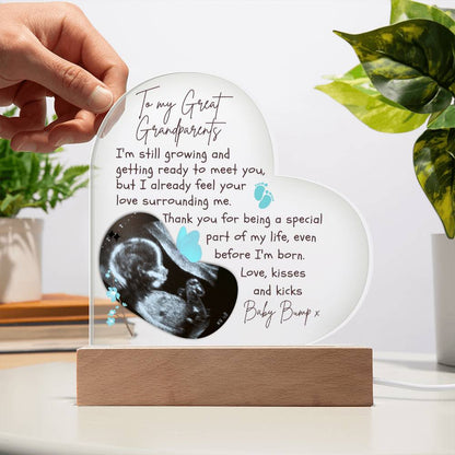 To My Great Grandparents - Personalized Ultrasound Photo Heart Plaque with LED