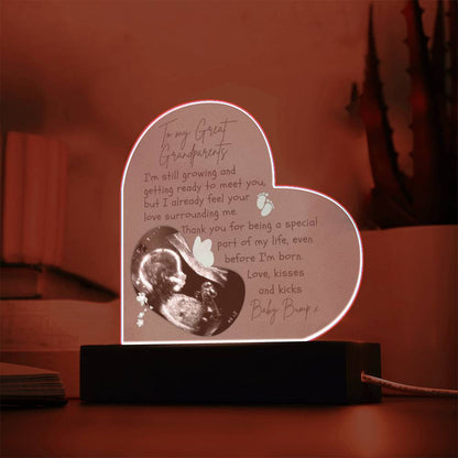 To My Great Grandparents - Personalized Ultrasound Photo Heart Plaque with LED