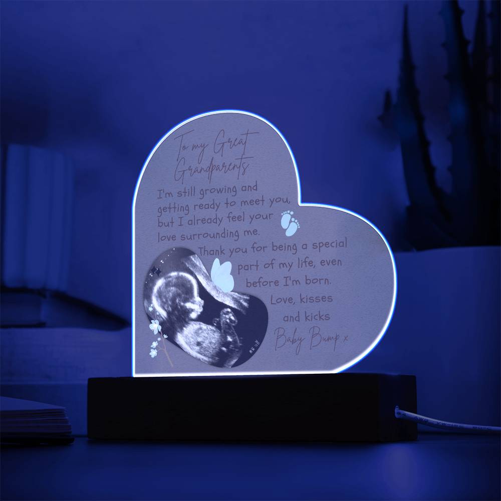 To My Great Grandparents - Personalized Ultrasound Photo Heart Plaque with LED