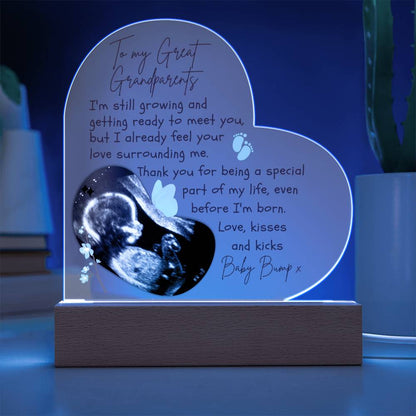 To My Great Grandparents - Personalized Ultrasound Photo Heart Plaque with LED