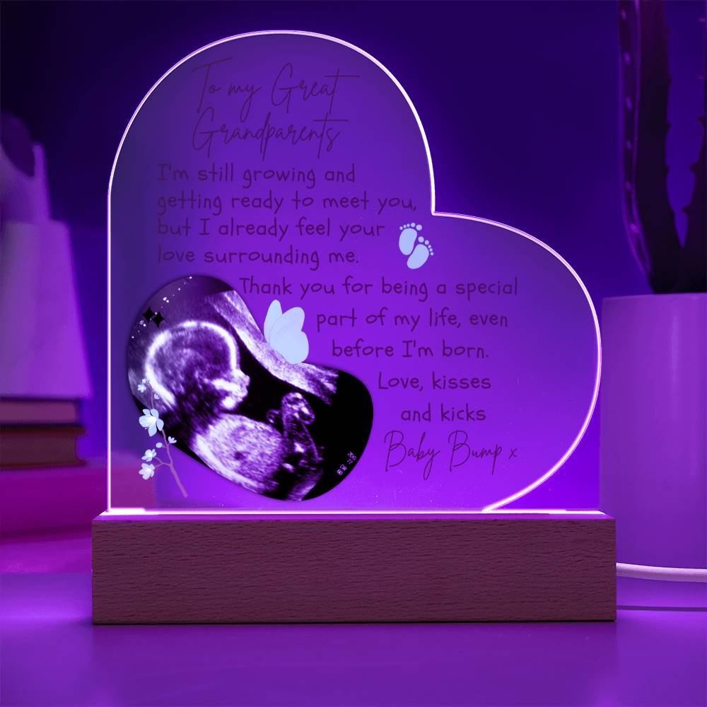 To My Great Grandparents - Personalized Ultrasound Photo Heart Plaque with LED