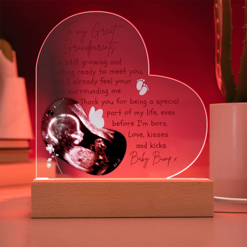 To My Great Grandparents - Personalized Ultrasound Photo Heart Plaque with LED