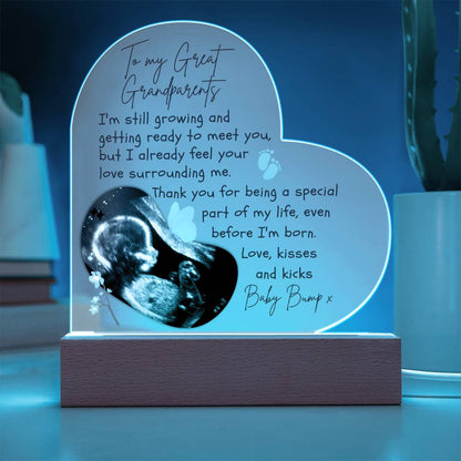 To My Great Grandparents - Personalized Ultrasound Photo Heart Plaque with LED