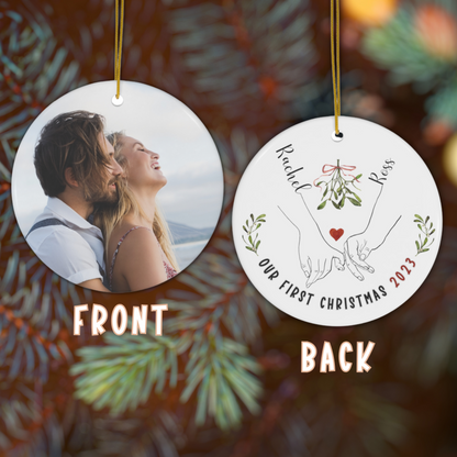 Two-Sided Love Ornament - Married, Engaged, Dating Couple Christmas Gift with Pinky Promise & Personal Photo, Ceramic