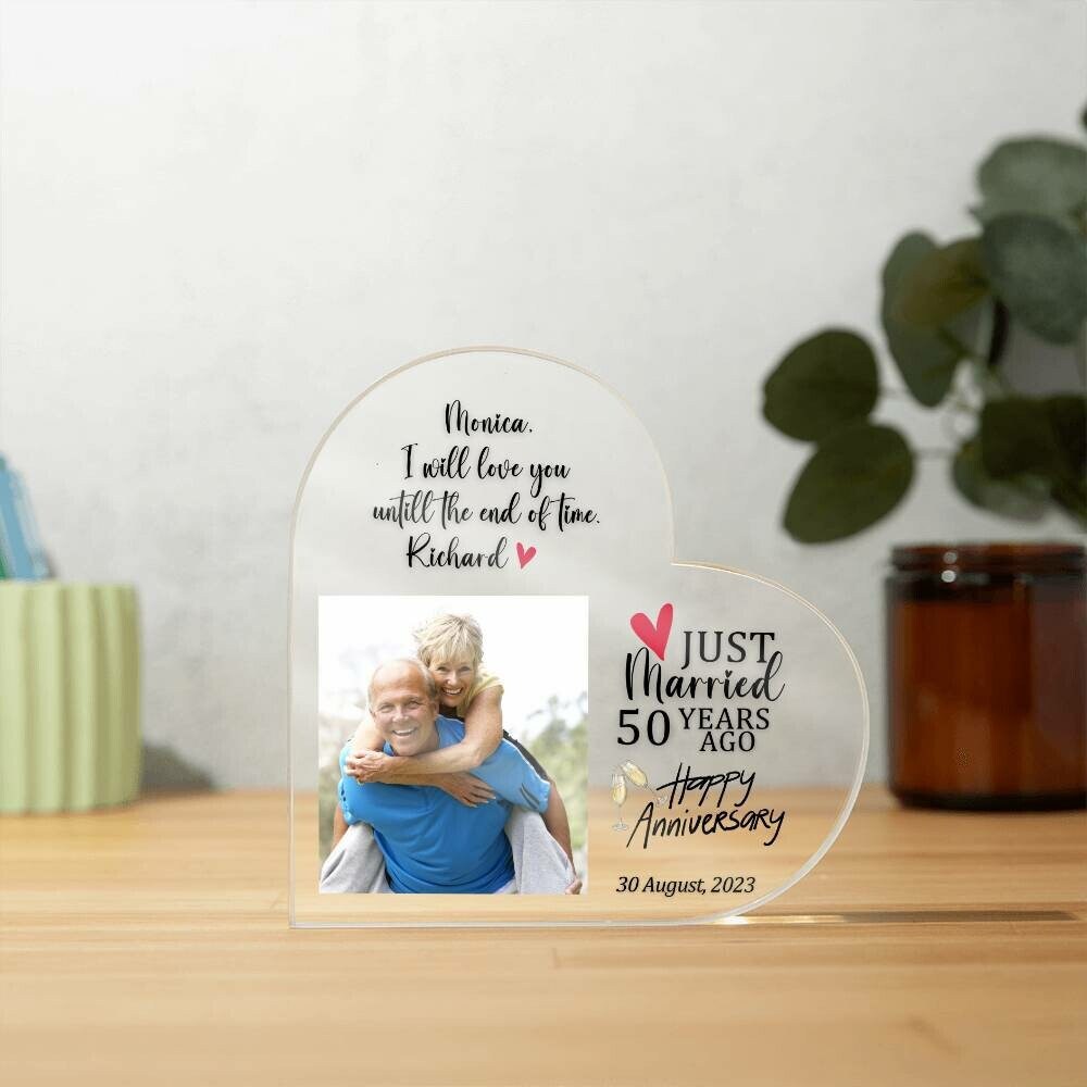 Anniversary Gifts for Her - Printed Heart Acrylic Plaque with Personalized Photo