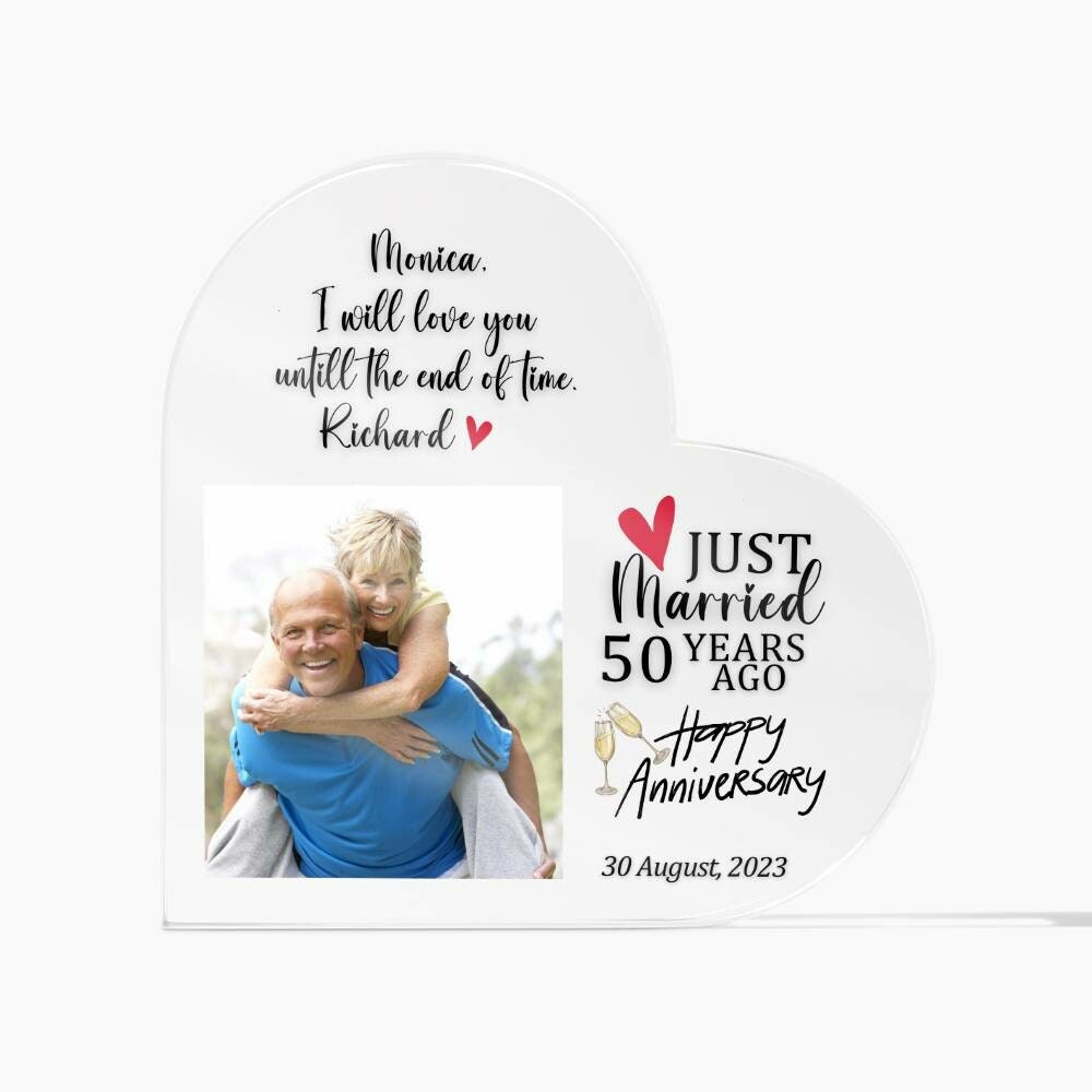 Anniversary Gifts for Her - Printed Heart Acrylic Plaque with Personalized Photo