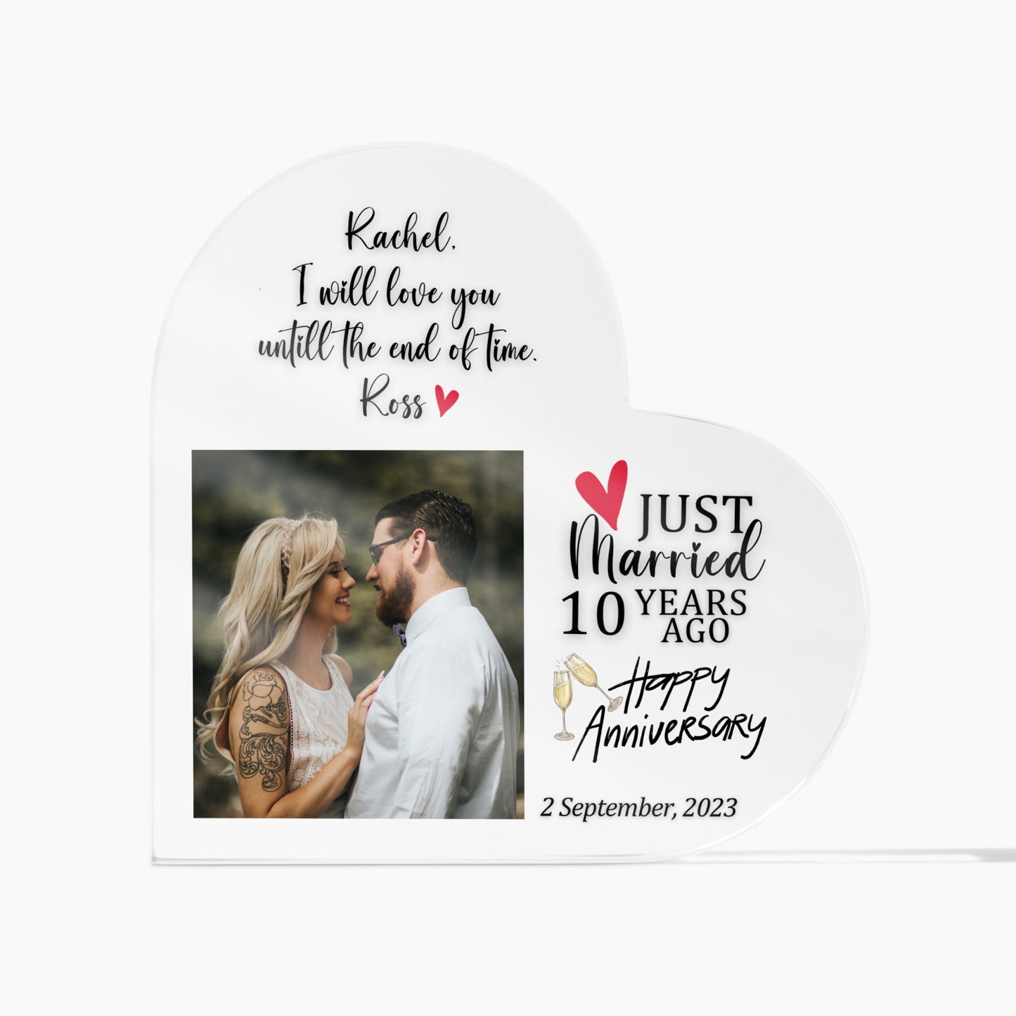 Anniversary Gifts for Her - Printed Heart Acrylic Plaque with Personalized Photo