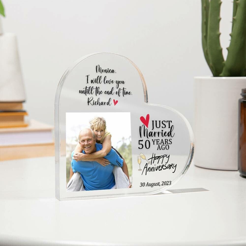 Anniversary Gifts for Her - Printed Heart Acrylic Plaque with Personalized Photo