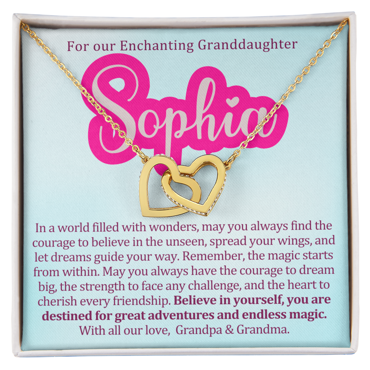 To My Enchanting Granddaughter - Interlocking Hearts Necklace