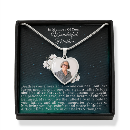 In Memory Of Your Wonderful Mother - Heart Photo Necklace With Card