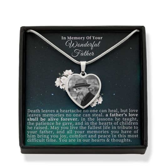 In Memory Of Your Wonderful Father - Heart Photo Necklace With Card