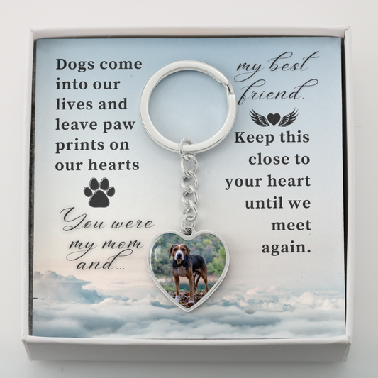 To My Dog Mom Personalized Memorial Pet Photo Heart Keychain